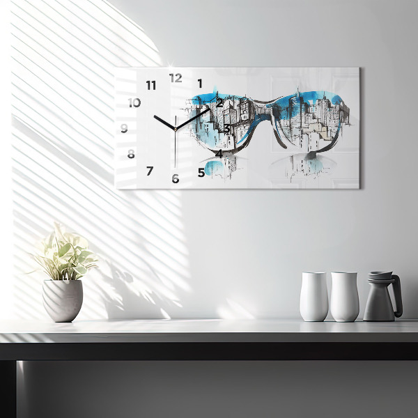 Glass wall clock rectangular City in glasses