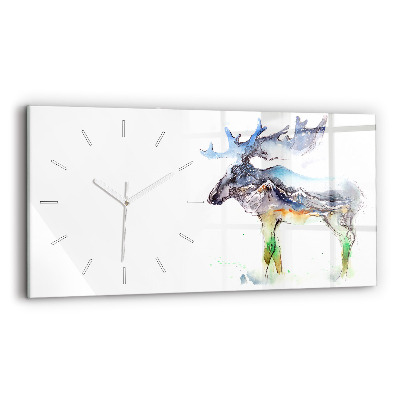 Glass wall clock rectangular Moose and Mountain Landscape