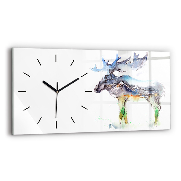 Glass wall clock rectangular Moose and Mountain Landscape