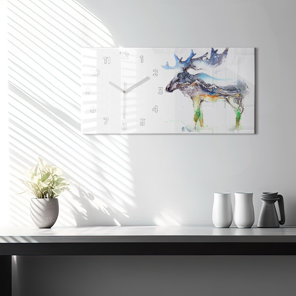 Glass wall clock rectangular Moose and Mountain Landscape
