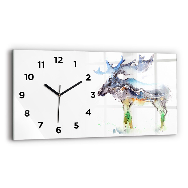 Glass wall clock rectangular Moose and Mountain Landscape