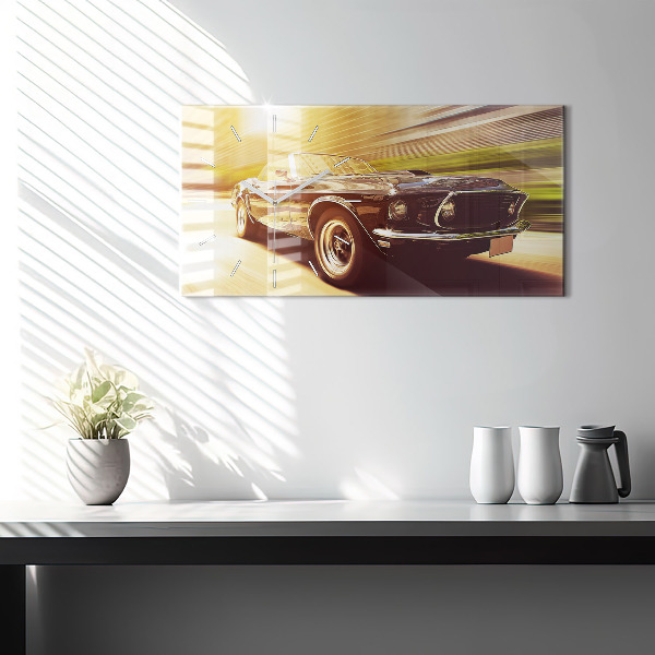 Glass wall clock rectangular Classic old car