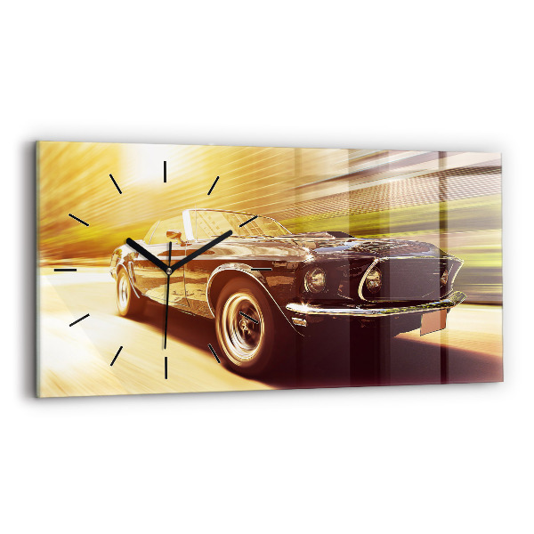 Glass wall clock rectangular Classic old car