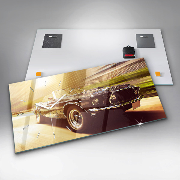 Glass wall clock rectangular Classic old car