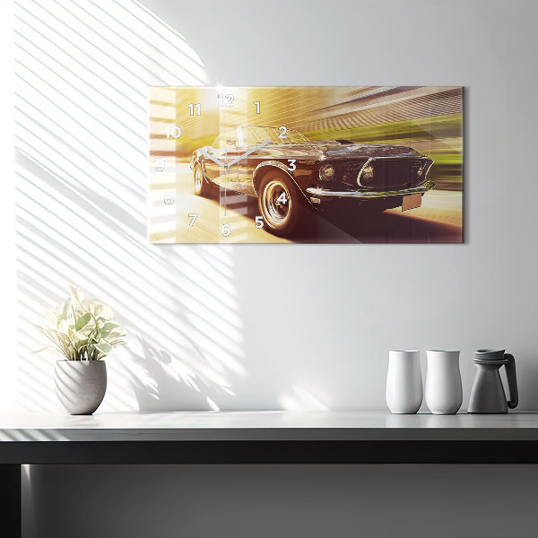 Glass wall clock rectangular Classic old car