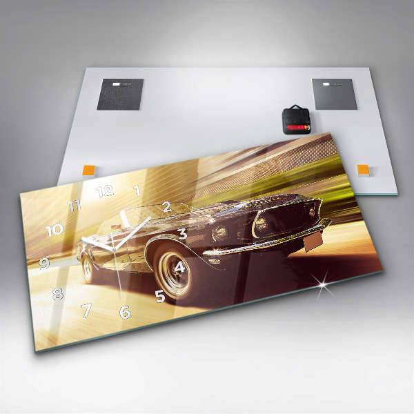 Glass wall clock rectangular Classic old car