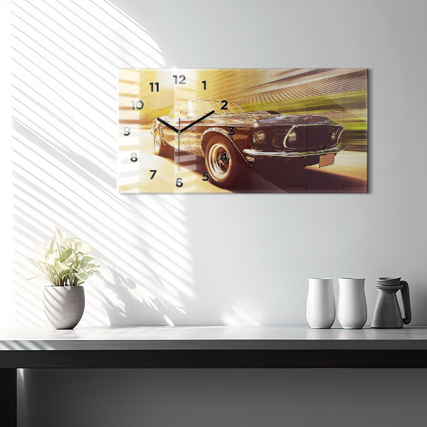 Glass wall clock rectangular Classic old car