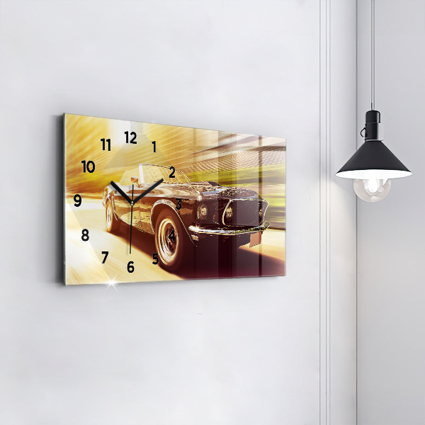 Glass wall clock rectangular Classic old car
