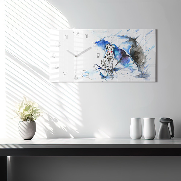 Glass wall clock rectangular Dalmatian and Umbrella