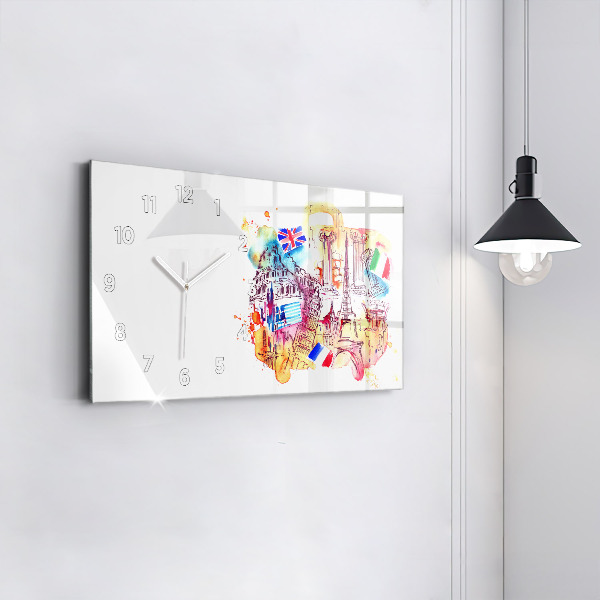 Glass wall clock rectangular Attractive countries in the world