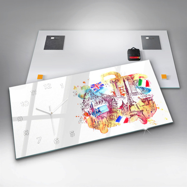 Glass wall clock rectangular Attractive countries in the world