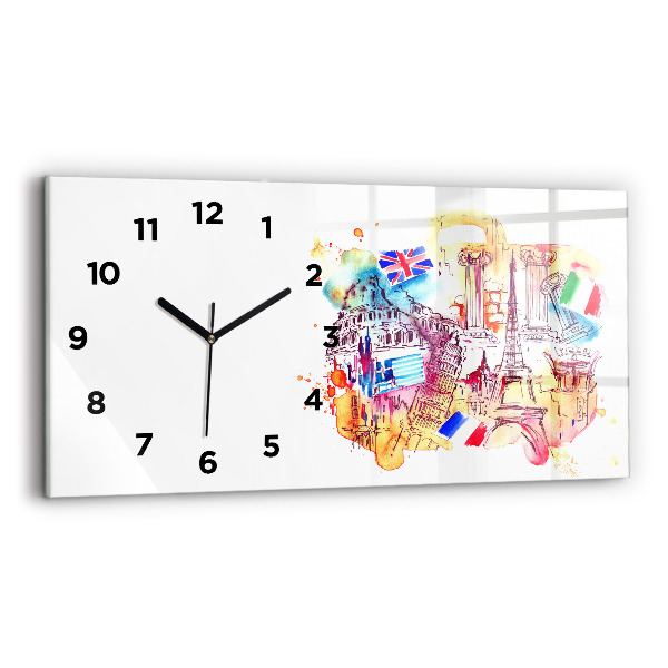 Glass wall clock rectangular Attractive countries in the world