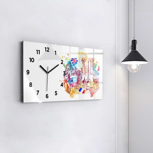 Glass wall clock rectangular Attractive countries in the world
