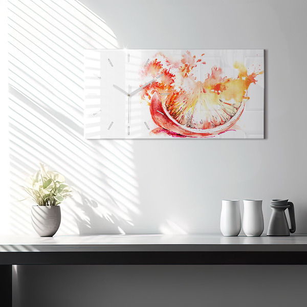 Glass wall clock rectangular Painted orange