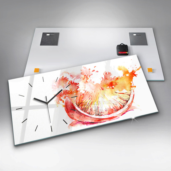 Glass wall clock rectangular Painted orange