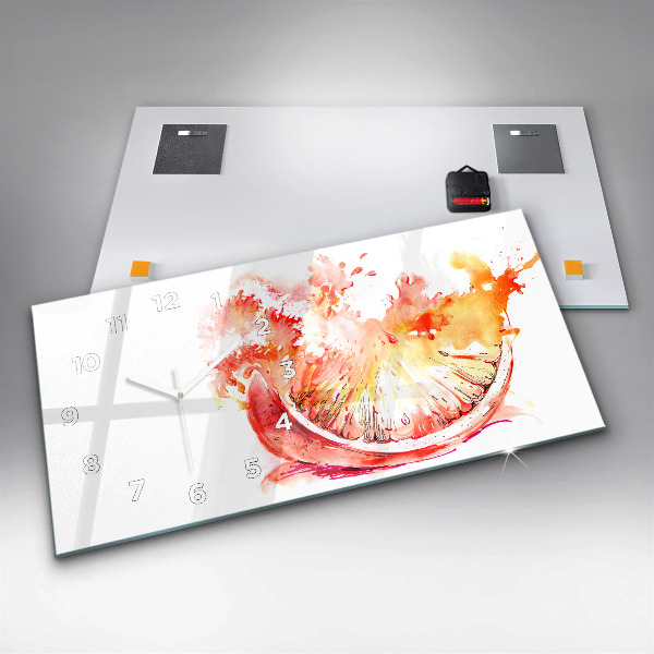 Glass wall clock rectangular Painted orange