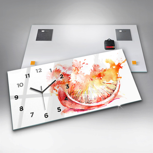 Glass wall clock rectangular Painted orange