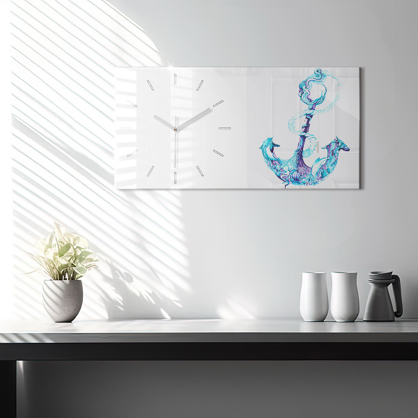 Glass wall clock rectangular Sea anchor
