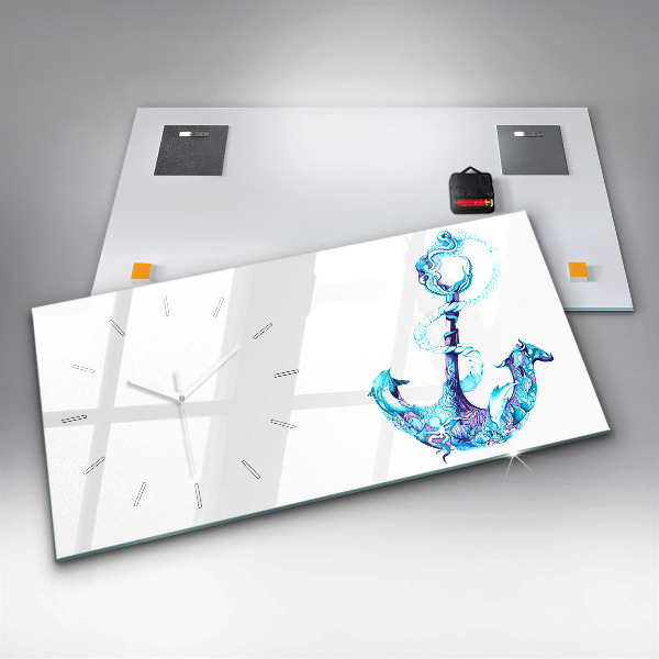 Glass wall clock rectangular Sea anchor