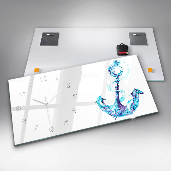 Glass wall clock rectangular Sea anchor