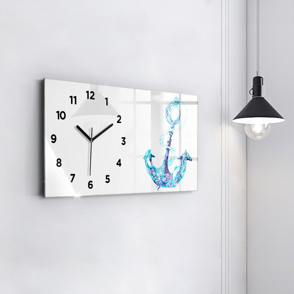 Glass wall clock rectangular Sea anchor