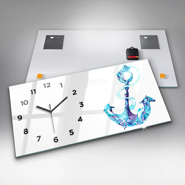 Glass wall clock rectangular Sea anchor