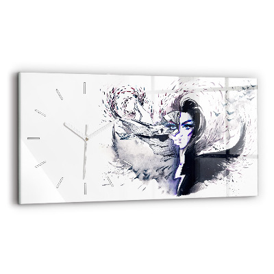 Glass wall clock rectangular Illustration of a Woman