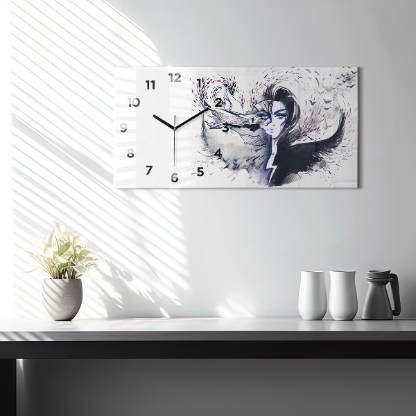 Glass wall clock rectangular Illustration of a Woman