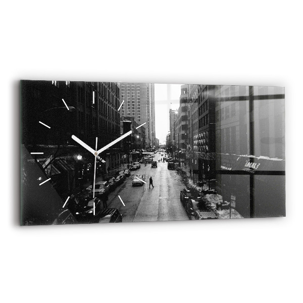 Glass wall clock rectangular Chicago City Streets