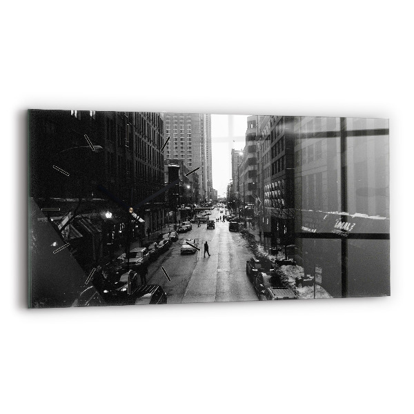 Glass wall clock rectangular Chicago City Streets