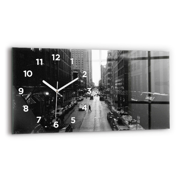 Glass wall clock rectangular Chicago City Streets