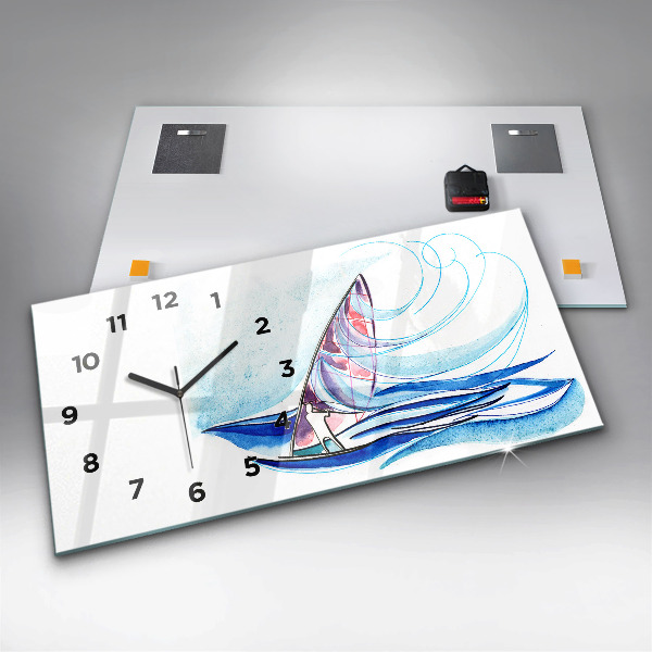 Glass wall clock rectangular Surfboard