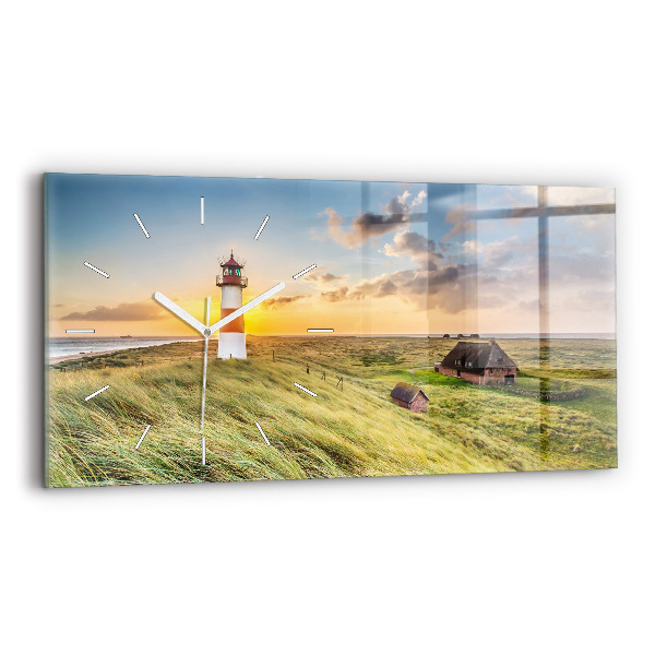 Glass wall clock rectangular Lighthouse