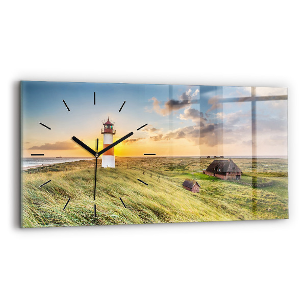 Glass wall clock rectangular Lighthouse