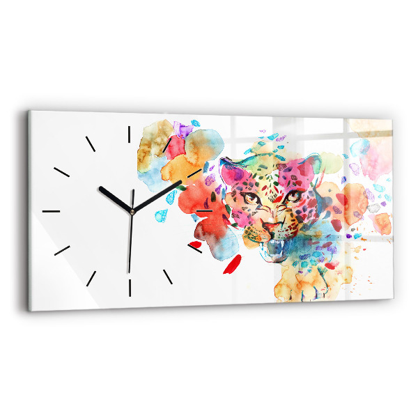 Glass wall clock rectangular Abstract wild cat