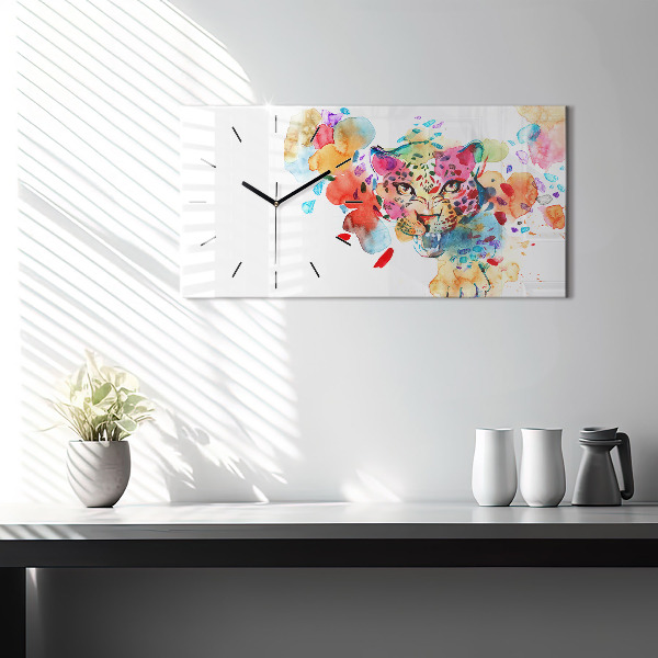 Glass wall clock rectangular Abstract wild cat