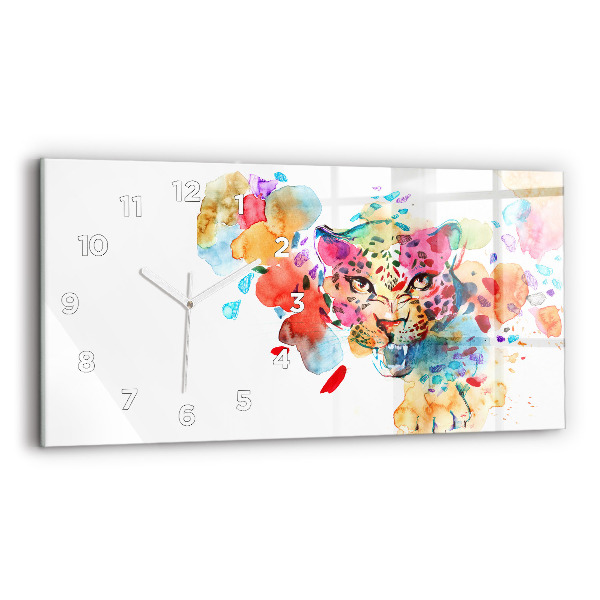 Glass wall clock rectangular Abstract wild cat