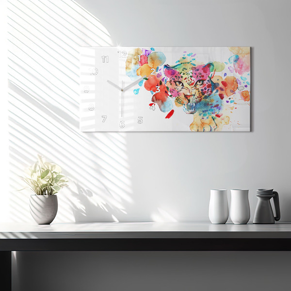 Glass wall clock rectangular Abstract wild cat