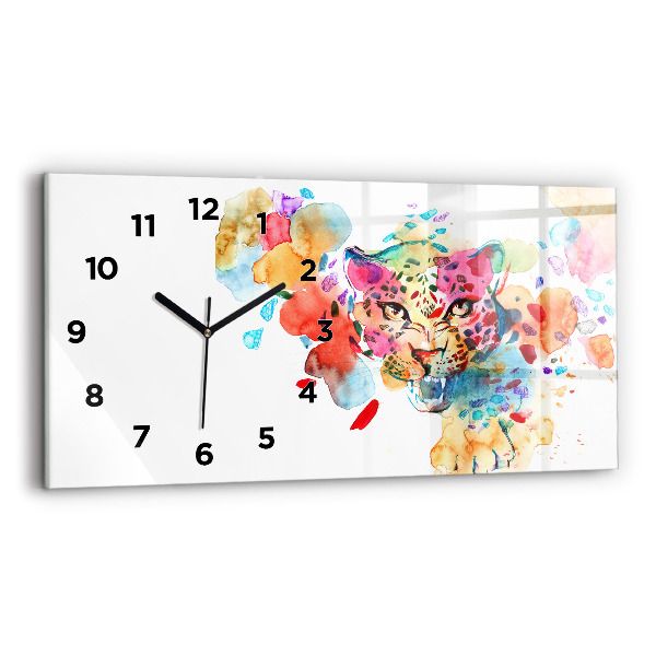 Glass wall clock rectangular Abstract wild cat