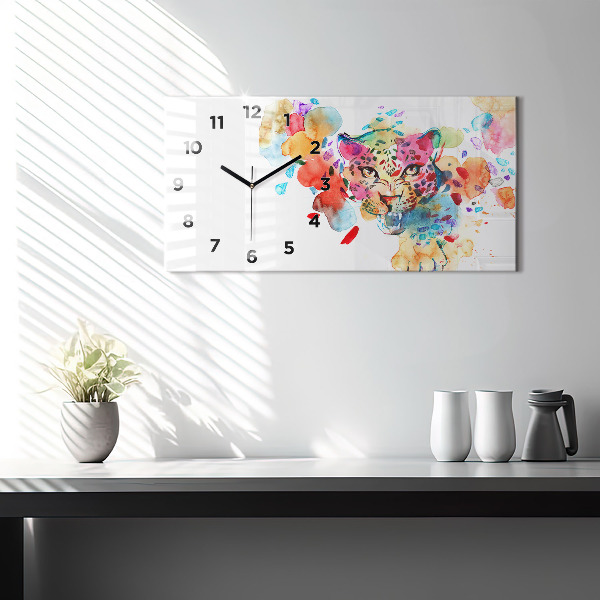 Glass wall clock rectangular Abstract wild cat