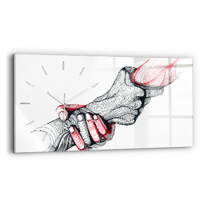 Glass wall clock rectangular Holding Hands