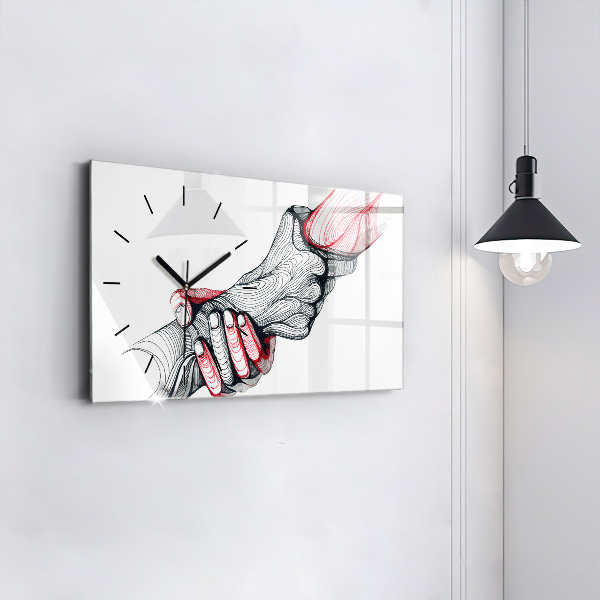 Glass wall clock rectangular Holding Hands