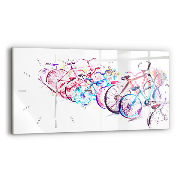Glass wall clock rectangular Colorful City Bikes