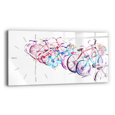 Glass wall clock rectangular Colorful City Bikes