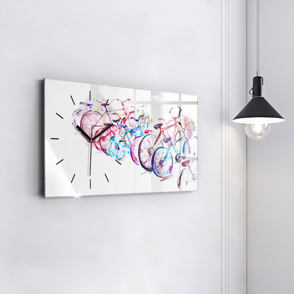 Glass wall clock rectangular Colorful City Bikes