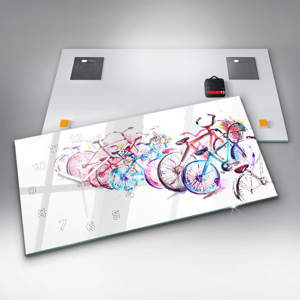 Glass wall clock rectangular Colorful City Bikes