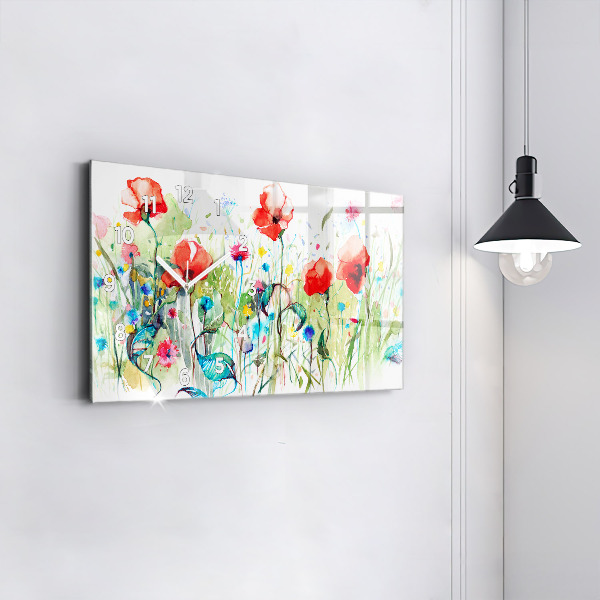 Glass wall clock rectangular Poppies in the Meadow