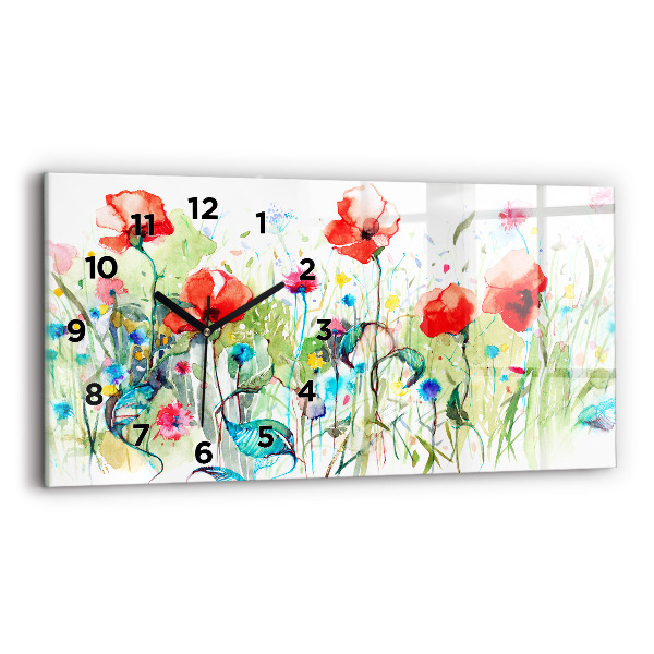 Glass wall clock rectangular Poppies in the Meadow