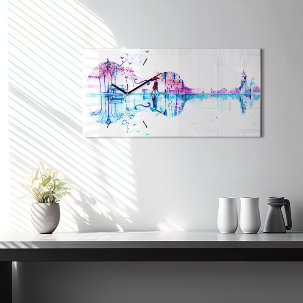 Glass wall clock rectangular Cello Park Lake