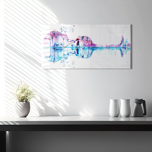Glass wall clock rectangular Cello Park Lake